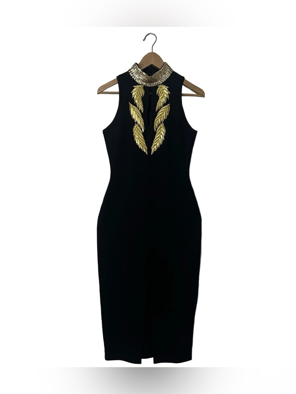 Bob Mackie Grecian Appliqué Sequin Leaf Choker Keyhole Cocktail Maxi Dres - Picture 4 of 13